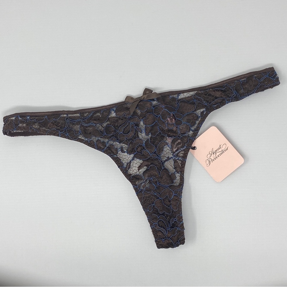 Agent Provocateur Mandi Brown Blue Thong AP4 Large NWT
